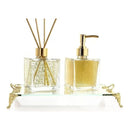 Kit Lavabo Luxo Dourado com Bandeja – Difusor e Saboneteira em Vidro