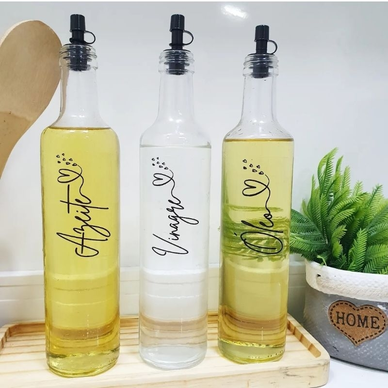 Galheteiro 3 peças - porta azeite e vinagre - 525 ml - porta azeite - cozinha - potes de mantimentos