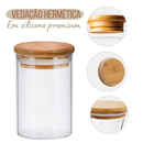 Kit 5/10 Potes Herméticos de Vidro com Tampa de Bambu 250ml Tempero Mantimento Rack a parte
