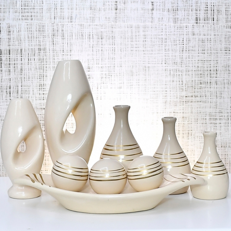 Kit 9 Jarros Decorados Trio Vaso Ceramica Enfeite Centro Mesa Sala enfeite Casa rack Aparador Nicho