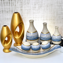 Kit 9 Jarros Decorados Trio Vaso Ceramica Enfeite Centro Mesa Sala enfeite Casa rack Aparador Nicho