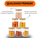 Kit 5/10 Potes Herméticos de Vidro com Tampa de Bambu 250ml Tempero Mantimento Rack a parte