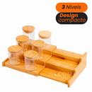 Kit 5/10 Potes Herméticos de Vidro com Tampa de Bambu 250ml Tempero Mantimento Rack a parte