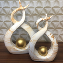 Enfeite Dupla Vasos C/ Esfera Dourada Cerâmica Decoração P/ Rack Sala Várias Cores