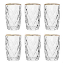 Jogo De 6 Copos Altos Borda Dourada 340ml Diamond Class Home
