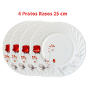 Aparelho De Jantar C/ Xicaras Chá prato Estampado Vidro Opaline 20 Peças Vermelho