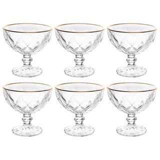 Conjunto Jogo de 6 taças sobremesa diamound diamante 310ml sorvete transparente