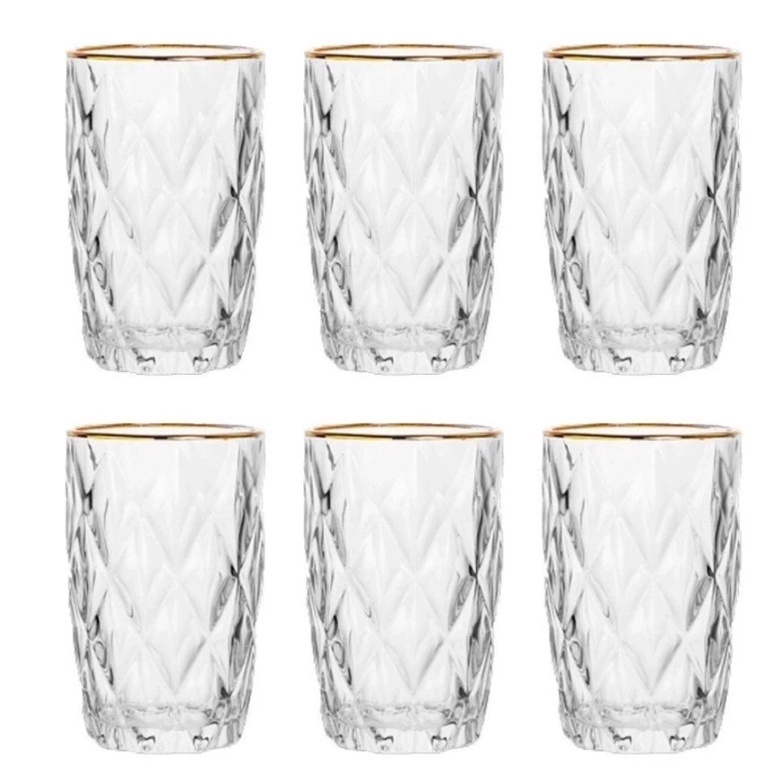 Jogo De 6 Copos Altos Borda Dourada 340ml Diamond Class Home