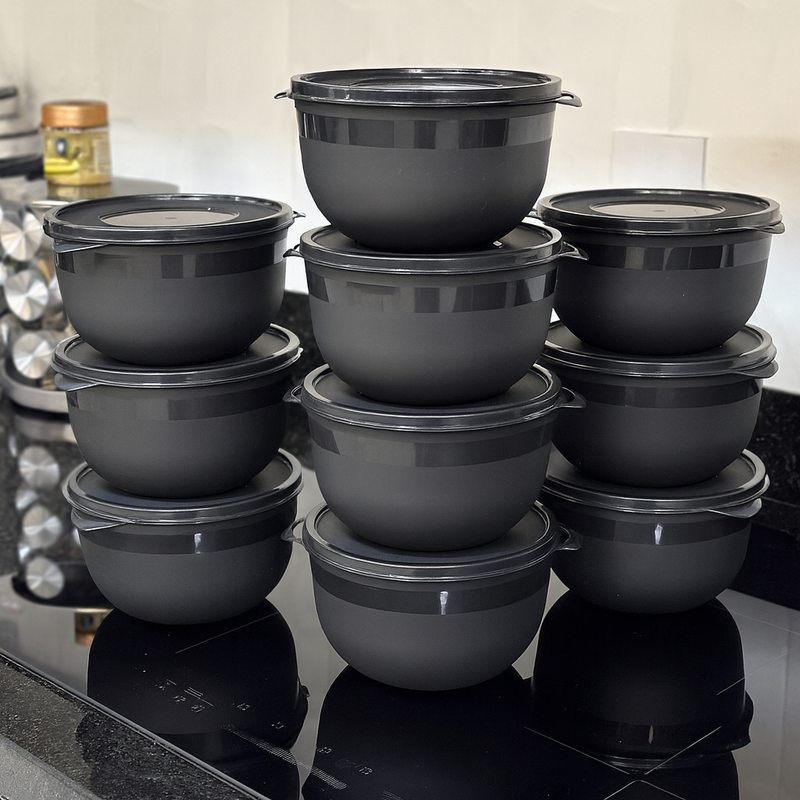 Kit 10 Potes Bowl 1300ml Plástico com Tampa – Marmita Cozinha, Freezer, Micro-ondas e Lava-Louças.