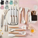 Kit Cozinha 19 Peças Silicone Antiaderente Facas Inox Madeira com Suporte