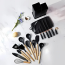 Kit Cozinha 19 Peças Silicone Antiaderente Facas Inox Madeira com Suporte