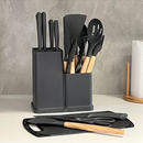 Kit Cozinha 19 Peças Silicone Antiaderente Facas Inox Madeira com Suporte