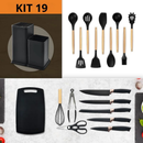 Kit Cozinha 19 Peças Silicone Antiaderente Facas Inox Madeira com Suporte