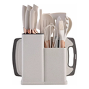 Kit Cozinha Completo 19 Peças Silicone Premium + Facas Inox com Suporte