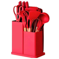 Kit Cozinha Completo 19 Peças Silicone Premium + Facas Inox com Suporte