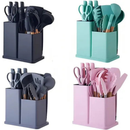 Kit Cozinha Completo 19 Peças Silicone Premium + Facas Inox com Suporte