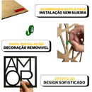 Kit 3 Quadros Love Coração Geométrico Amor + Frase de Parede Abençoados por Deus Religioso Mdf