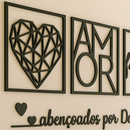 Kit 3 Quadros Love Coração Geométrico Amor + Frase de Parede Abençoados por Deus Religioso Mdf