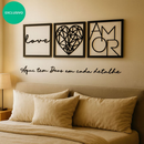 Kit 3 Quadros Love + Frase Decorativa “Abençoados por Deus” – Arte em MDF para Parede