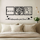 Kit 3 Quadros Love + Frase Decorativa “Abençoados por Deus” – Arte em MDF para Parede
