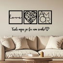 Kit 3 Quadros Love + Frase Decorativa “Abençoados por Deus” – Arte em MDF para Parede