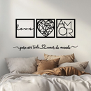 Kit 3 Quadros Love + Frase Decorativa “Abençoados por Deus” – Arte em MDF para Parede
