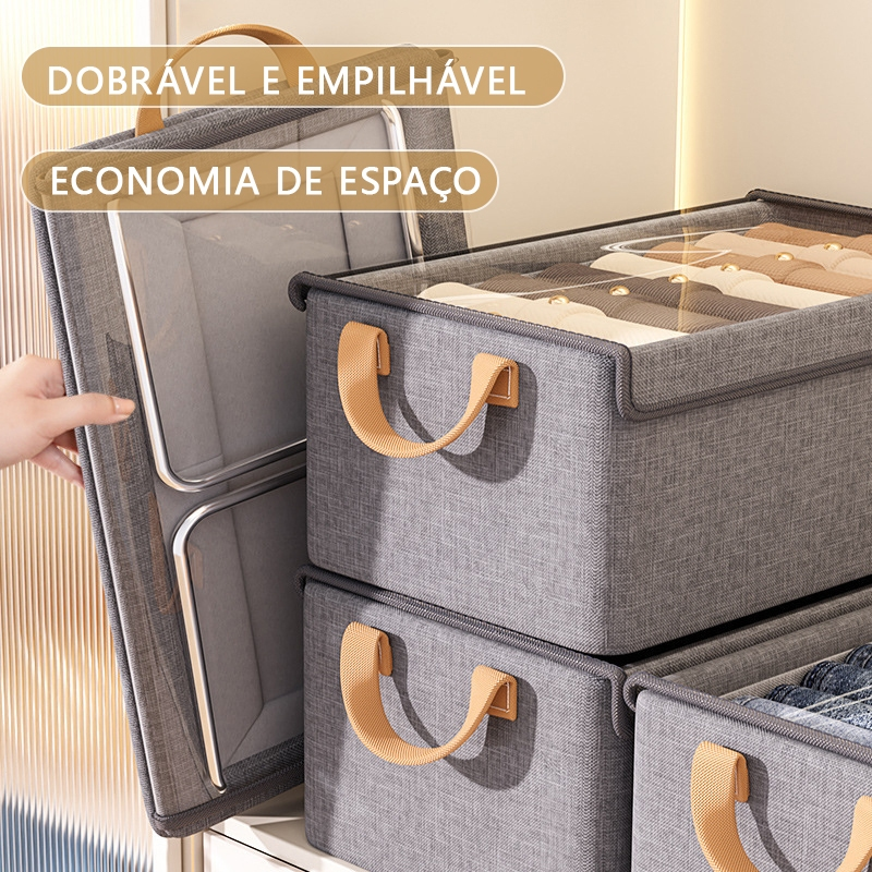 KIT 3 Organizador de guarda-roupa dobrável com tampa, usado para guardar roupas e roupas íntimas 47*28*20cm