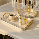 Bandeja Luxo Decorativa com alças Grande Borda Dourada Banheiro Lavabo Multiuso Cantinho do Café