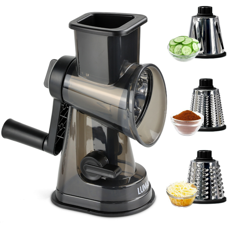 LUMAI Ralador Fatiador Cortador de Legumes Queijos de Cozinha com 3 Tubos de Aço Inox - Base Ventosa