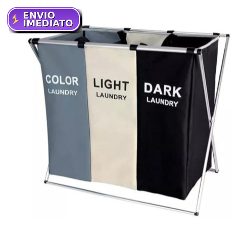 Cesto Organizador de Roupas 3 Divisórias Dobrável Laundry Roupa Suja Lavanderia Portátil Resistente