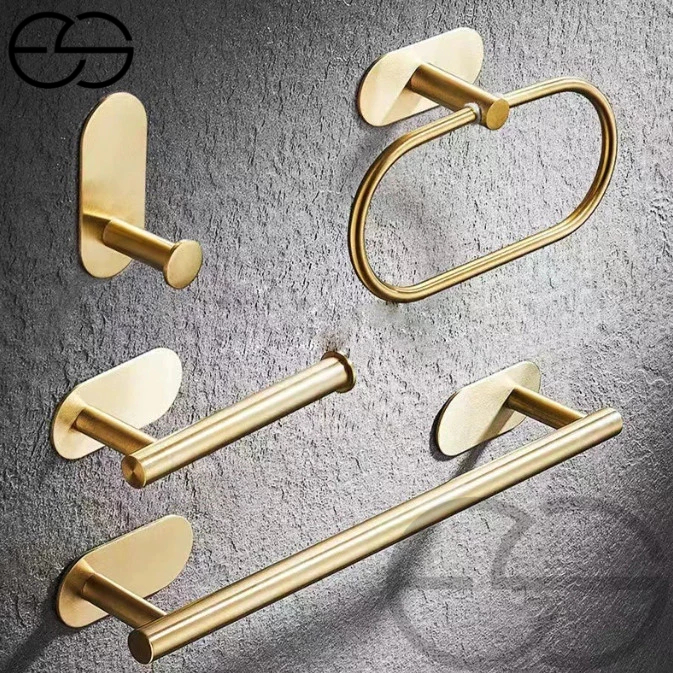 Kit Acessórios Banheiro Cabide Toalheiros Papeleira 4 Peças Dourado ES