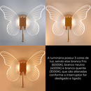 Kit 1 Luminária Arandela Borboleta Dourada LED de Parede 3 Tons de Luz iluminação interna Bivolt
