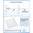 Ducha chuveiro inox quadrado 30×30cm Furos de Silicone Com braco 33/22cm Cromado/Preto kit banheiro