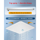 Ducha chuveiro inox quadrado 30×30cm Furos de Silicone Com braco 33/22cm Cromado/Preto kit banheiro