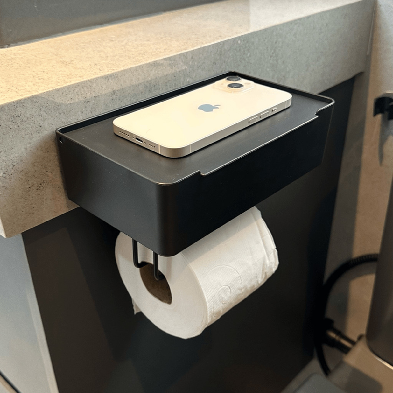 Suporte Papel Higiênico Com Porta Objetos Fixação 3m Preto