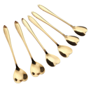 Kit Jogo 6 Colheres Café Chá Coração Sobremesa Inox Dourada