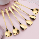 Kit Jogo 6 Colheres Café Chá Coração Sobremesa Inox Dourada