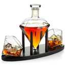 Decanter de Whisky Diamante com Base de Madeira + 2 Copos – Conjunto Luxo