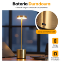 Luminária de Mesa 3 Tons Cabeceira Luxuosa Abajur Recarregável Escrivaninha LED Quarto Candeeiro