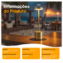 Luminária de Mesa 3 Tons Cabeceira Luxuosa Abajur Recarregável Escrivaninha LED Quarto Candeeiro
