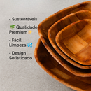 Tigela Bowl Vasilha Saladeira Madeira Envernizada Quadrada Multiuso Cor Natural